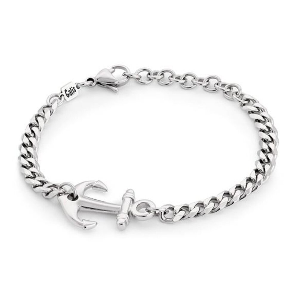Bracelet with Stainless Steel Anchor Pendant, Silver Plated Chain